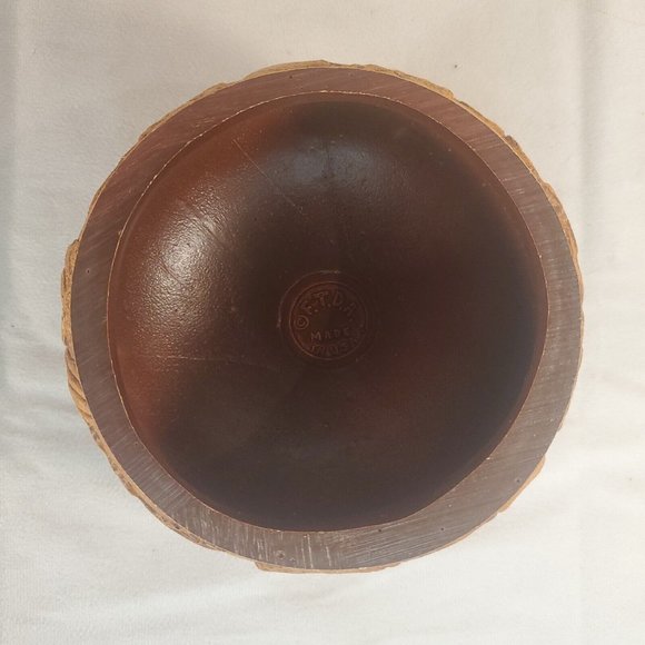 Vintage FTDA Made in USA Wood Resin Footed Bowl Pot Gourd Vine Leaf Design Fall - Picture 5 of 13